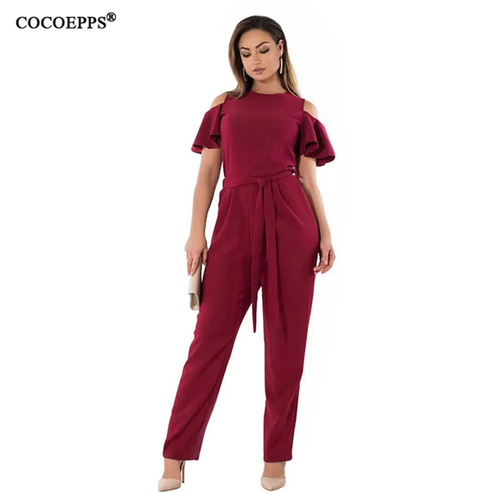 

COCOEPPS 5XL 6XL Off Shoulder Summer Jumpsuits Women Plus Size Rompers Overall Office Ladies Elegant Big Size Casual Jumpsuit