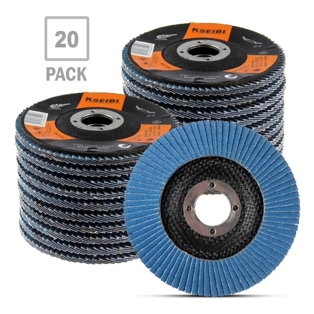 

KSEIBI Zirconia Corundum 4 1/2 Inch Flap Disc Sanding Grinding Wheel (Grit #40, 20 Pack) 686032