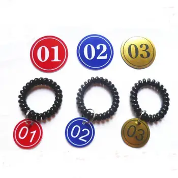 

100 Sets Number Tag With Key Ring Spring ID Bracelet Stretchable Spiral Wrist Coil Key Tags Luggage Identification