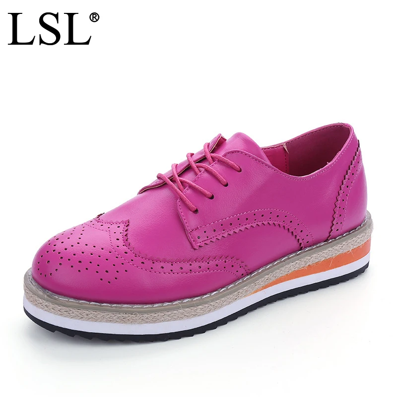 Fashion 2016 Spring Womens Oxfords Shoes Lace Up Leather Oxfords for