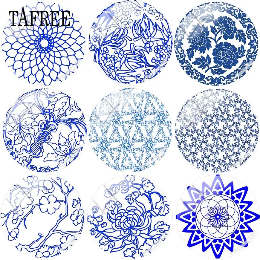 

TAFREE Beautiful Blue And White Pattern Beads 25mm Glass Cabochon Dome Flat Back Making Findings DIY Ornament & Accessories