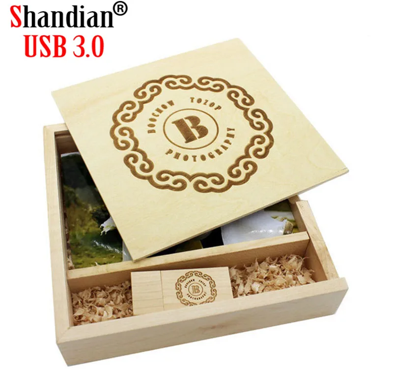 

SHANDIA USB 3.0 customer LOGO Wooden Photo Album usb+Box usb flash drive U disk Pendrive 8GB 16GB 32GB photography Wedding gift
