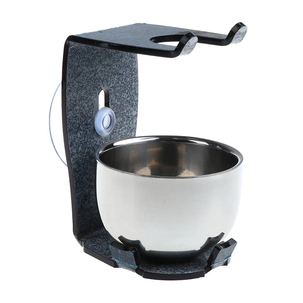 Stability Suction Acrylic Stand Safety Male Shaver Holder Kit + Stainless Steel Shaving Soap Bowl Shave Cup Set