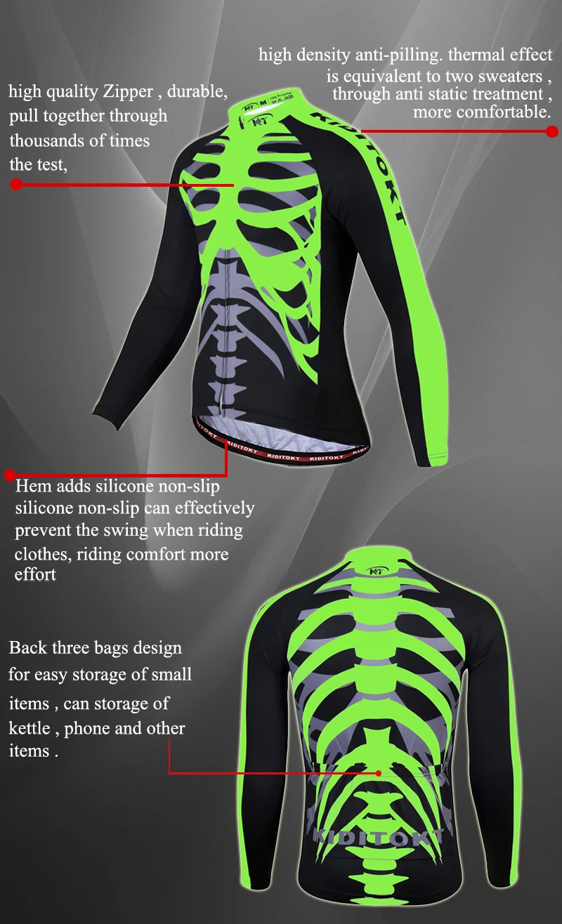 KIDITOKT длинный рукав зима Велоспорт Джерси мужская теплая горная велосипедная мука зеленая велосипедная одежда гоночная велосипедная одежда