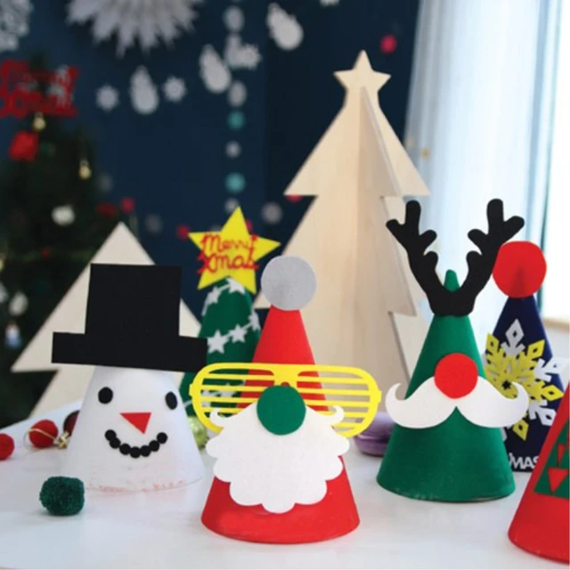 Nice Christmas Party Hat Ideas Part - 10: DIY 4pcs Christmas Cap Handmade Favor Party Pine Santa Claus Reindeer Snowman Gingerbread Men Conical Hat