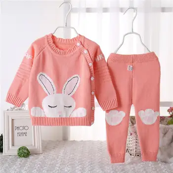 

2019 New Spring Autumn New Infant Cardigan Sweater Baby Cotton Knitted Shirt + Trousers Set Toddler Rabbit Sweaters 2Pcs W114