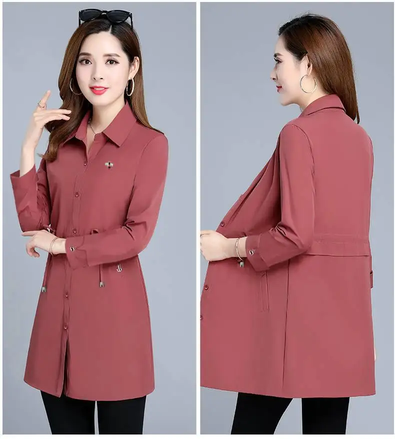 Women Trench Coat Spring Autumn New Fashion Female Drawstring Trench Ladies Windbreaker Solid Outerwear Plus Size 5XL A27