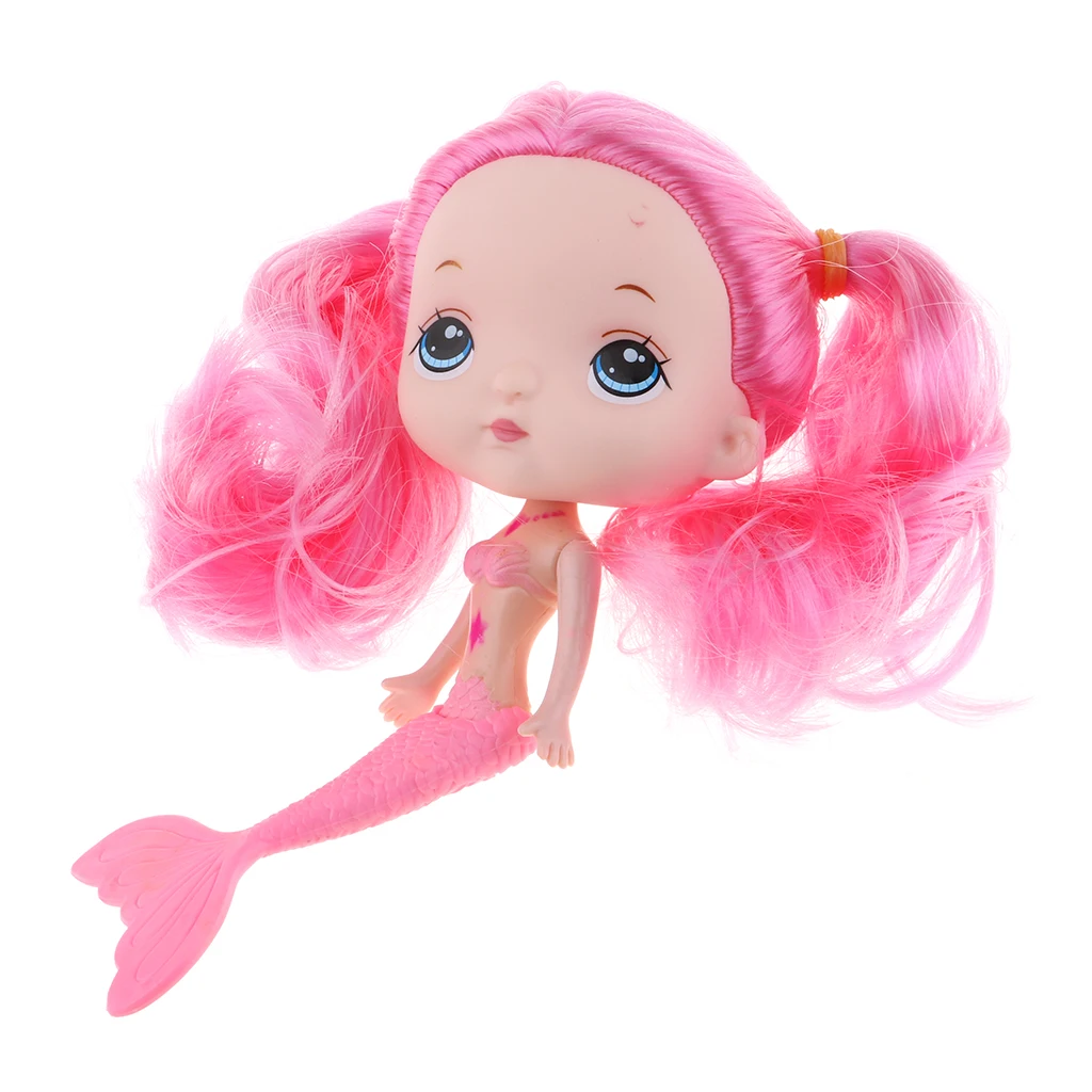 17cm 7inch Adorable Swimming Mermaid Princess Doll with Pink Ponytail for Kids Bath Toys