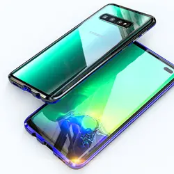 Обновленный Магнитный адсорбционный металлический чехол для samsung Galaxy A10 + задняя крышка из закаленного стекла