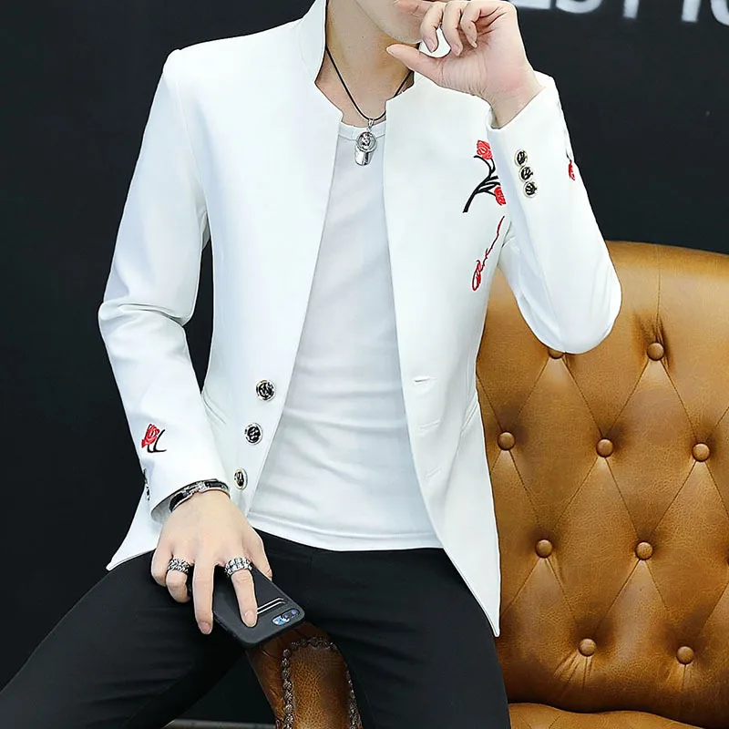 

BOOnew 2019 collar leisure suit Men suit embroidery cultivate one's morality