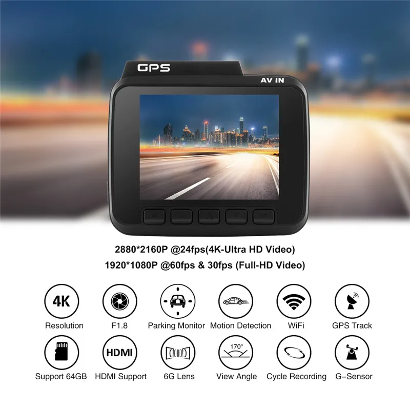 AZDOME GS63H 4K встроенный GPS WIFI автомобильный видеорегистратор с задней камерой WDR