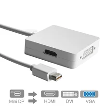 Thunderbolt 1080p HD Mini DP DisplayPort 3 in 1 to HDMI DVI VGA Display Port Cable Adapter for PC Notebook Projector Monitor