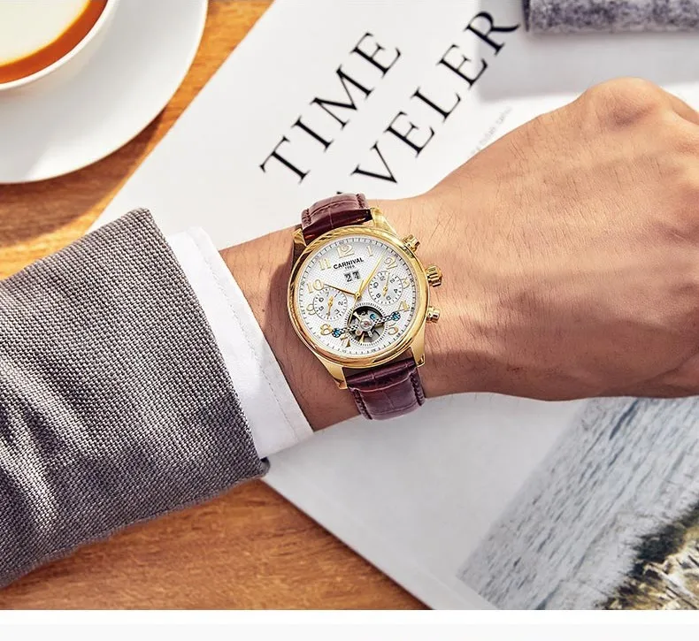 Tourbillon Мужские деловые модные часы, кожаные часы, мужские автоматические механические часы, водонепроницаемые relogi 25 rubies move men t, новинка