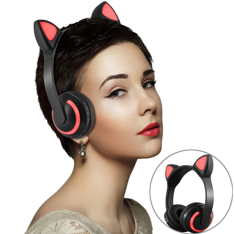 Goede Bluetooth Hoofdtelefoon Draadloze Ear Hoofdtelefoon Gaming Headset Kat Oor Knipperende Gloeiende Met Led Licht Grils Jongens Oordopjes Voor Telefoon