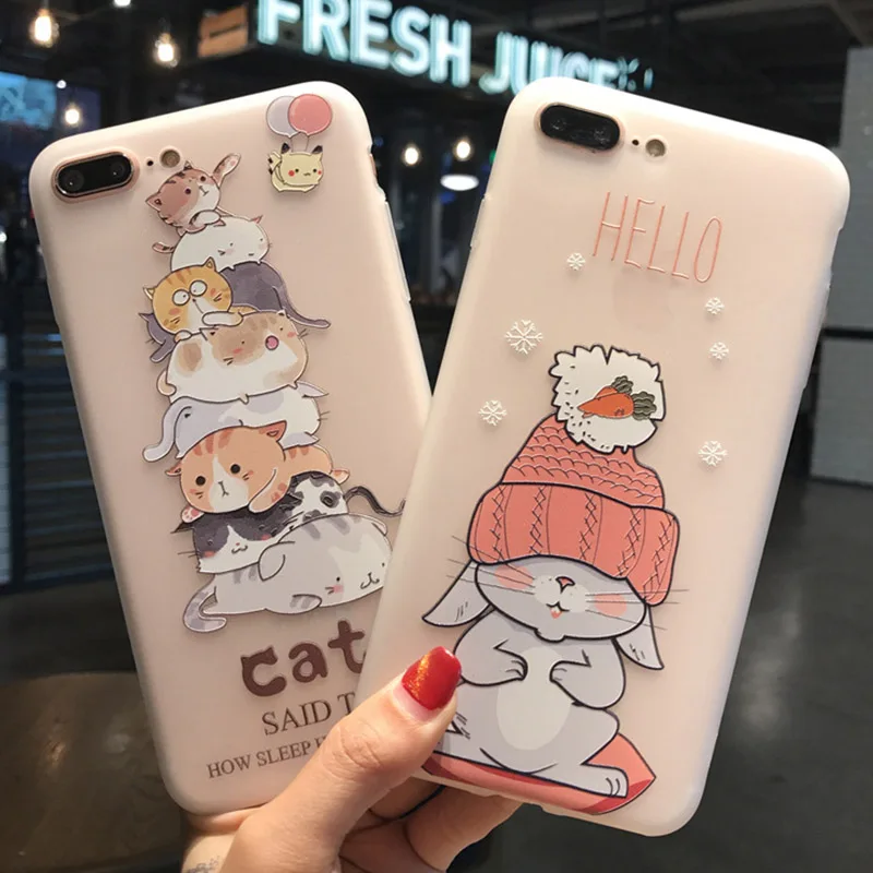 

Soft Case For iPhone X 5S SE 6S 7 8 Plus Case Silicone 3D Relief Phone Case For iPhone 6S 7 8 Cute Cartoon Matte TPU Soft Cover