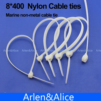 

100pcs 8mm*400mm Nylon cable ties stainless steel plate locked for boat vessel with Marine non-metal tie
