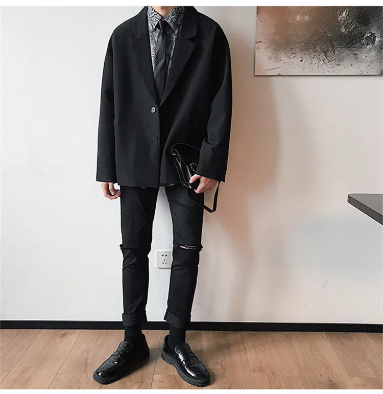 Корейский стиль весна мужской узор лаконичная верхняя одежда Западный шик костюм куртки свободные пальто мужские повседневные блейзеры M-XL