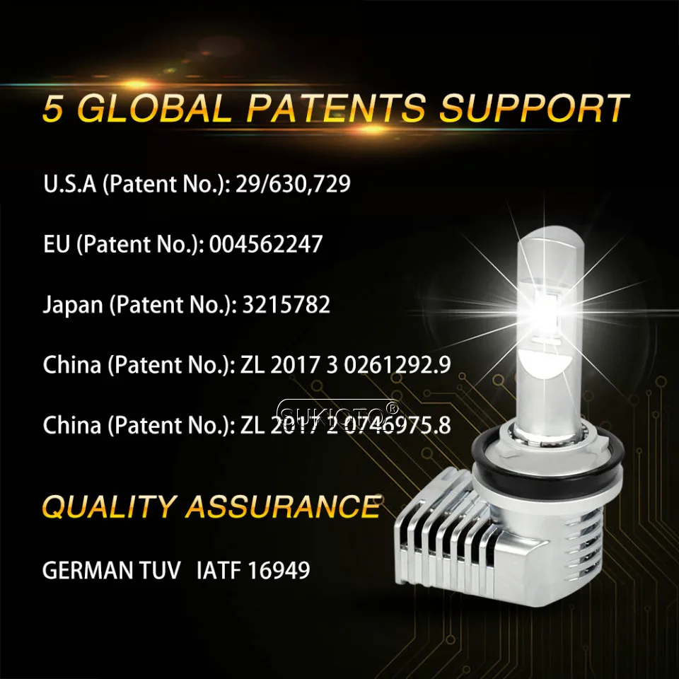 SUKIOTO 2PCS LED Headlight H7 H11 H8 HB4 HB3 9004 5202 H16EU Auto Headlamp Bulbs 5 Patent LED 6500K 40W Car Styling accessories (5)