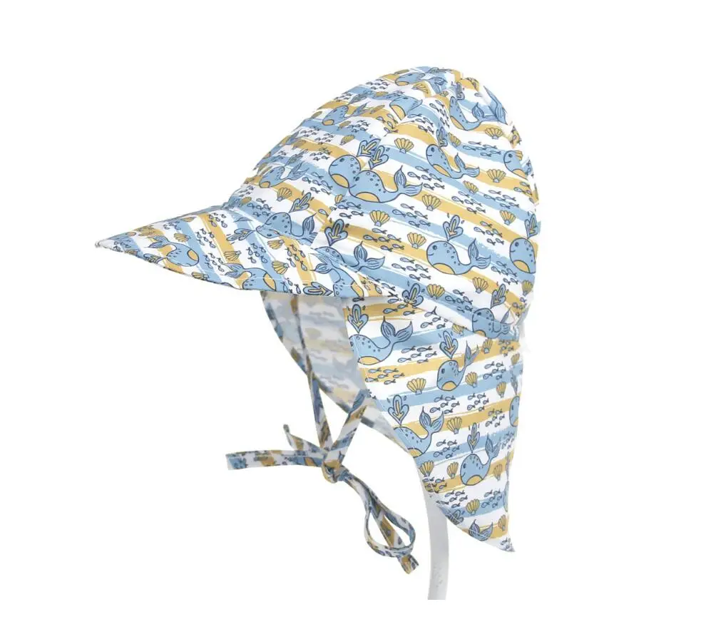 Summer Baby Sun Hat Children Outdoor Neck Ear Cover Anti UV Protection Beach Caps Kids Boy Girl Swimming Flap Cap For 0-5 Years - Цвет: Whale