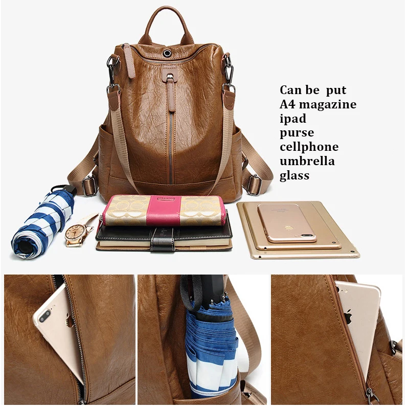 Женский рюкзак mochila feminina, повседневный многофункциональный женский кожаный рюкзак, женская сумка через плечо, сумка для путешествий