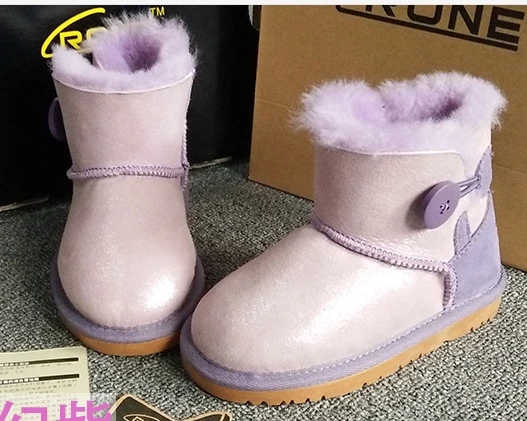 Зимние брендовые ботинки из овечьей кожи обувь для девочек Детская натуральная шерсть зимние ботинки детская обувь модные детские ботинки - Цвет: Lavender