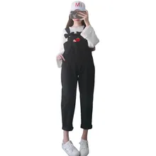 Джинсы бойфренда для женщин шик Harajuku клубника вышивка комбинезон джинсы для сладкие лодыжки длина джинсы женские#2804