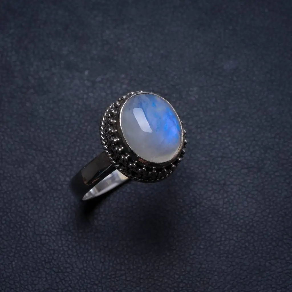 

Natural Rainbow Moonstone Handmade Unique 925 Sterling Silver Ring, US size 8 X1946