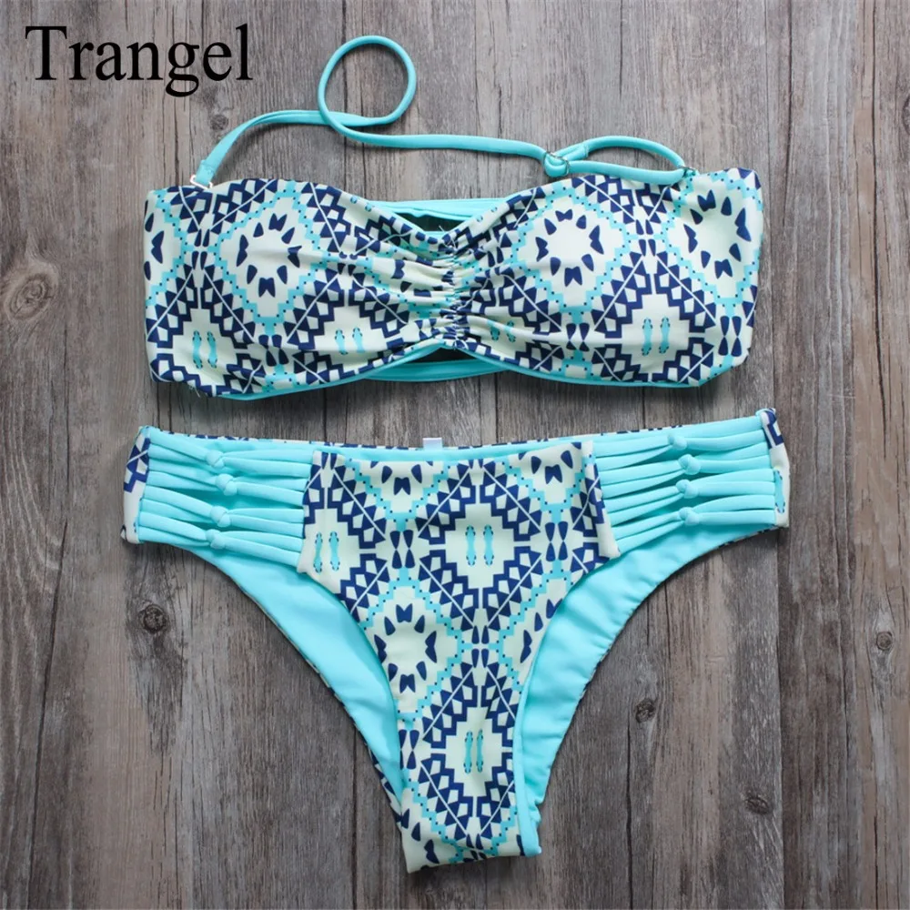 

Trangel bikini brand 2017 sexy bandeau bikini set women low waist swimsuit halter swimwear wire free bathing suit