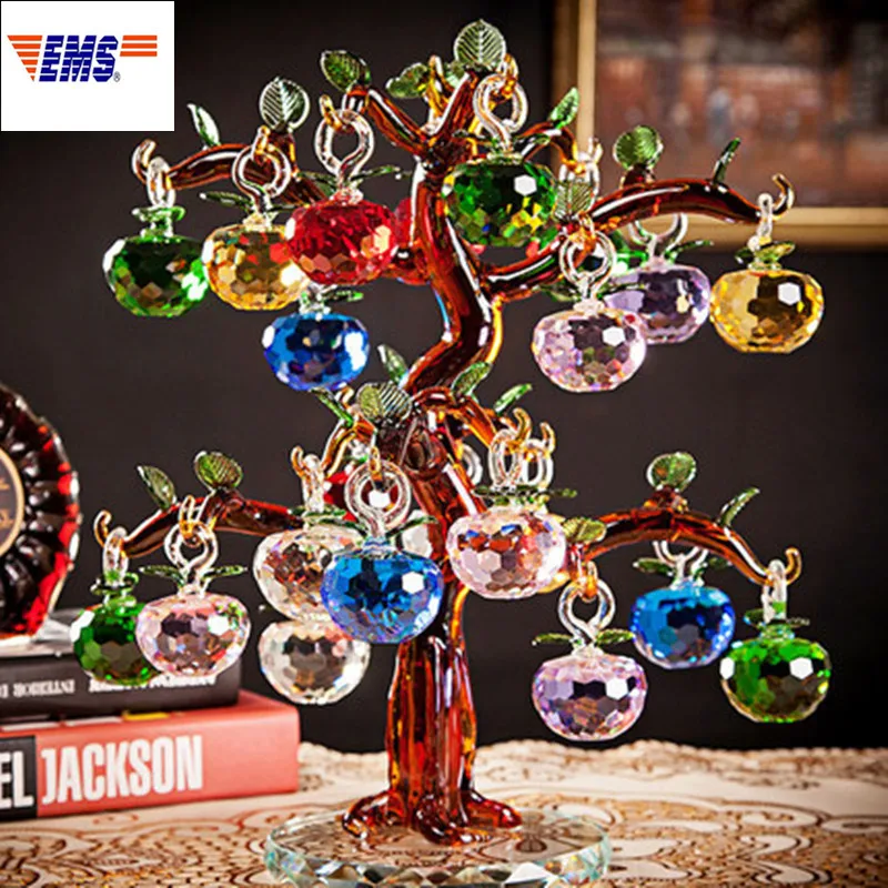Creative Crystal Glass Apple Tree 36pcs Hanging Apples Craftwork Statue