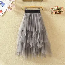 Летние тюлевые Юбки Женская эластичная сетчатая юбка с высокой талией плиссированная Женская Faldas черная Повседневная винтажная пачка юбка Jupe Femme Q1177