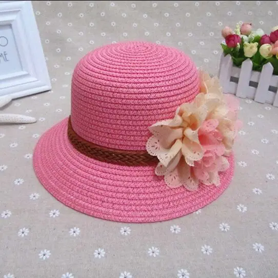 Новинка года, модная детская шляпа от солнца, весенне-летние кепки для девочек, для путешествий, предотвращаются, соломенные шляпы, размер 51-52 см, 6124 - Цвет: Розовый