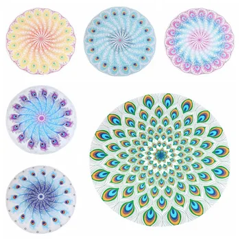 

Hot Peacock Feather Polyester Beach Towel Soft Round Wall Throw Tapestry Hanging Home Decorative Tapestry