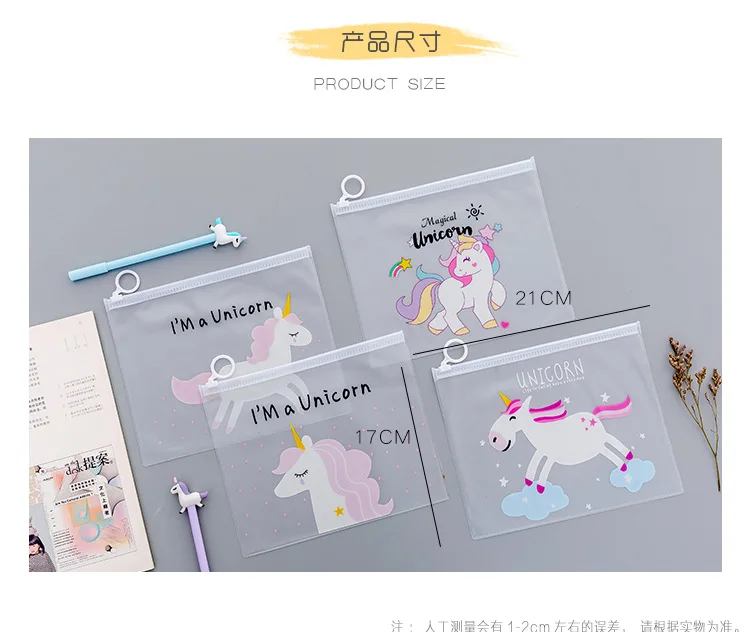 New 1Pcs New Cartoon Unicorn Pink Leopard Transparent PVC Document Bag File Folder Stationery Organizer