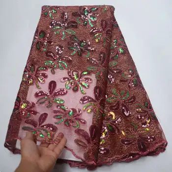 

High Quality Wine Red Sequins Lace Fabrics 2019 Latest Wholesale French Tulle Lace Fabric with Sequins for Wedding dress XDE03