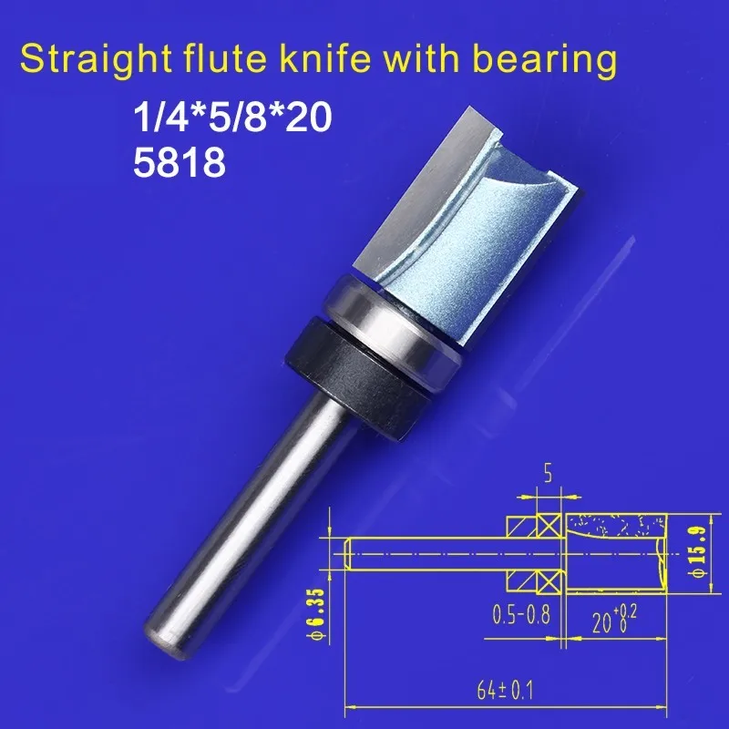 

1/4*5/8*20mm Woodworking End Bearing Dual Flute Flush Trim Router Cutter Bit Alloy Steel fit for Electric Router Trimmer 5818