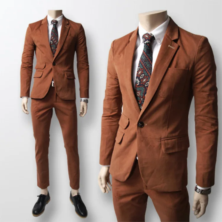 Buy Korean fashion mens brown suit pure