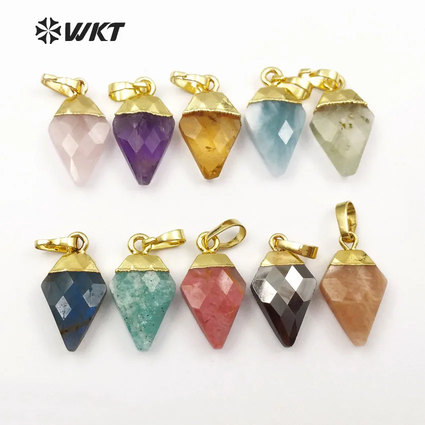 

WT-P1401 Tiny Arrow Shape Natural Stone Pendant Multi Stone With Gold Capped Pendant For Women Dainty Necklace Pendant