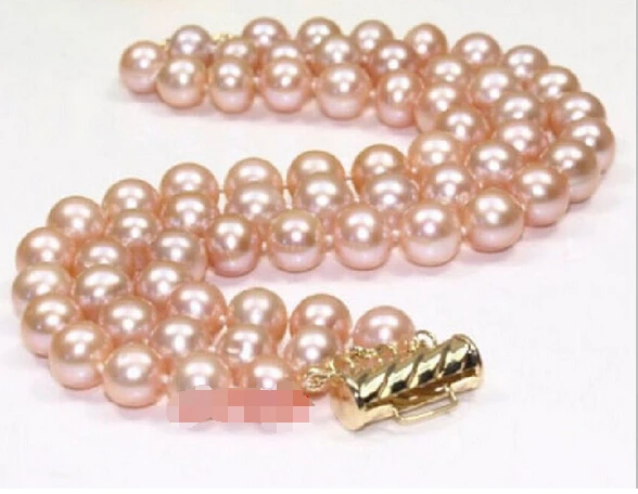

Charming 3 strands 8-9 mm south sea pink pearl bracelet 7.5-8" 14KGP gold claspNoble style Natural Fine jewe Fast SHIPPING