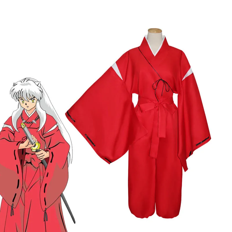 New INUYASHA Bright Red Kimono Costume Cosplay Halloween Adult Uniform New