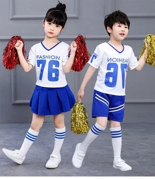 

SONGYUEXIA Girls Jazz Dance Professional Costume Performance Stage Long-short Sleeve Summer Kids Boys Top+Skirt Red Blue