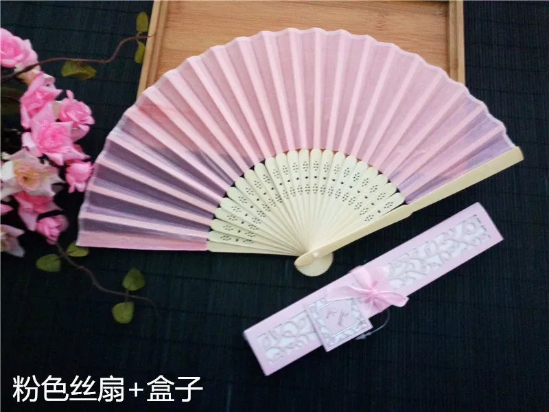 30 pcs/lot Personalized Luxurious Silk Fold hand Fan in Elegant Laser-Cut Gift Box+Party Favors/wedding Gifts+printing