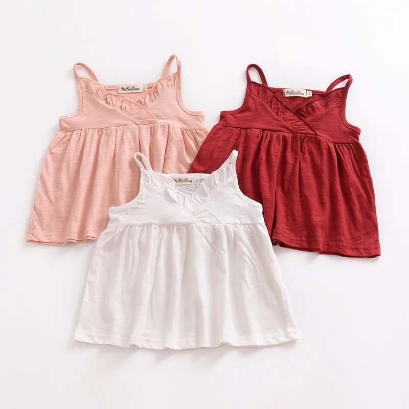 

T-shirt Baby Girl Clothes Solid Color Sling T-Shirt For Girls Fashion Summer Baby Dress Beach Girl T-Shirt Hot girls dress