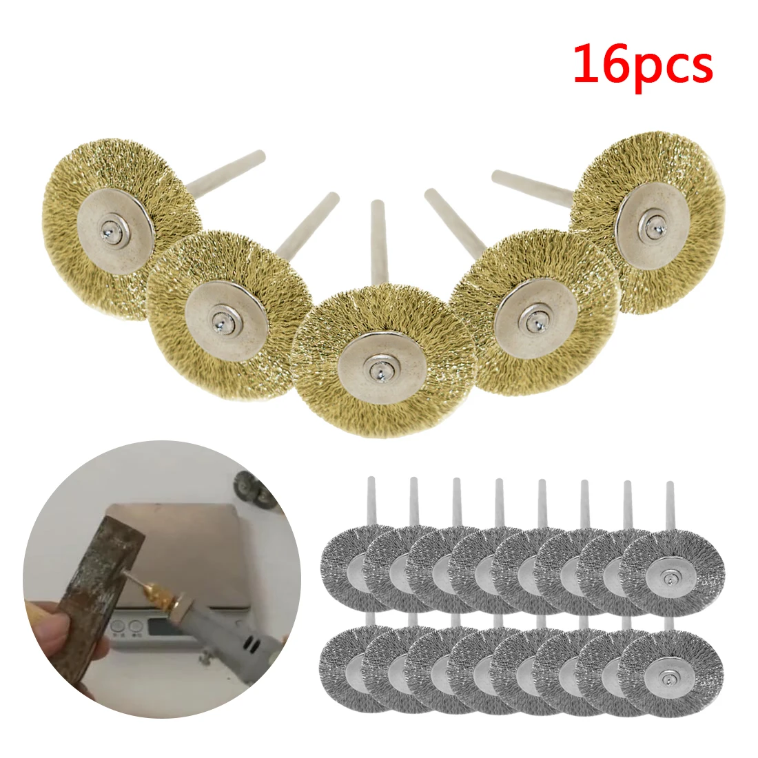 16Pcs 22mm T-type Brass Wire Brushes Set for Metal Surface Rust Burrs Polishing 