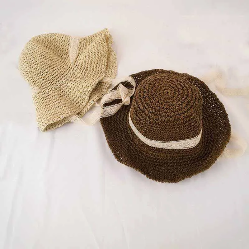 Летние соломенные шляпы для женщин соломенная шляпа от солнца для девушек кружевная лента бант Panma пляжная мягкая шляпа Женская дорожная Складная Chapeu