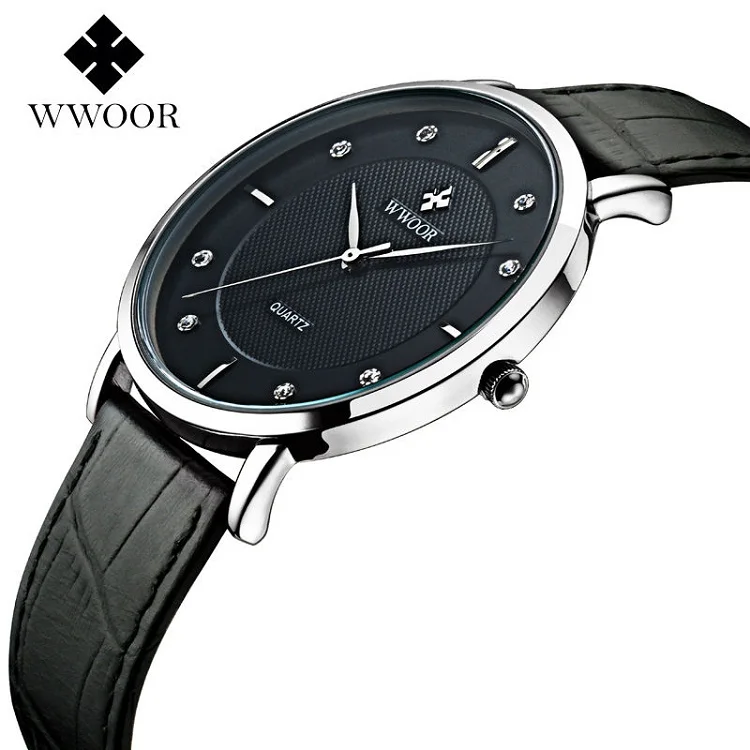 Reloj hombre 2018 WWOOR Роскошные брендовые Бизнес часы Для мужчин кожа Стразы Кристалл Кварцевые наручные часы для Для мужчин montre homme