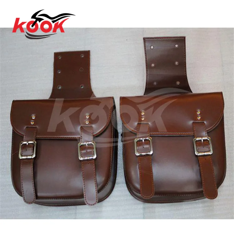 high quality brown Motorcycle Saddle Bags PU Leather Luggage Tool Bags Pouch for Harley Davidson ...