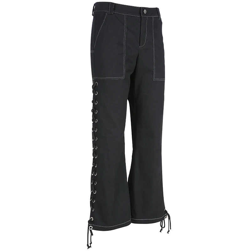 HEYounGIRL Харадзюку панковские брюки карго женские с отверстиями по бокам прямые женские брюки повседневные с высокой талией женские брюки уличная одежда из хлопка