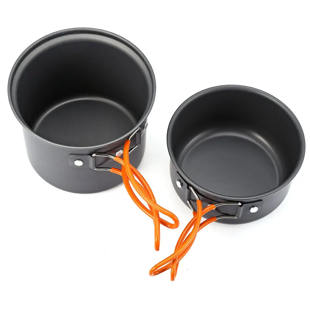 2pcs Black Outdoor Camping Aluminium Alloy Non stick Pan Pot Bowl