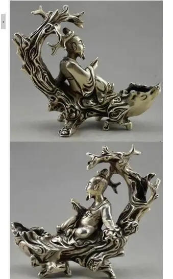 

Folk Delicate Collectible Tibetan Silver Elder Reading On Tree Branch Statue Tibetan Silver decoration bronze factory outlets