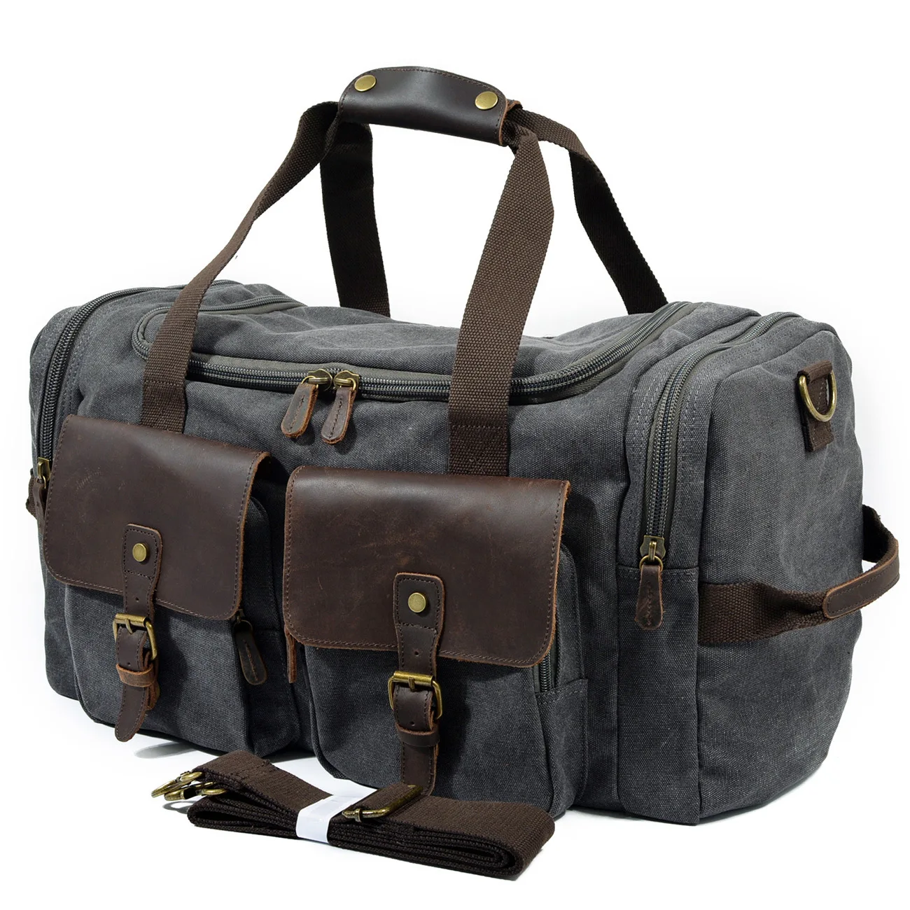 Men Waterproof Duffel Bag Canvas Carry On Weekend Bags Vintage Military Shoulder Handbag Leather ...